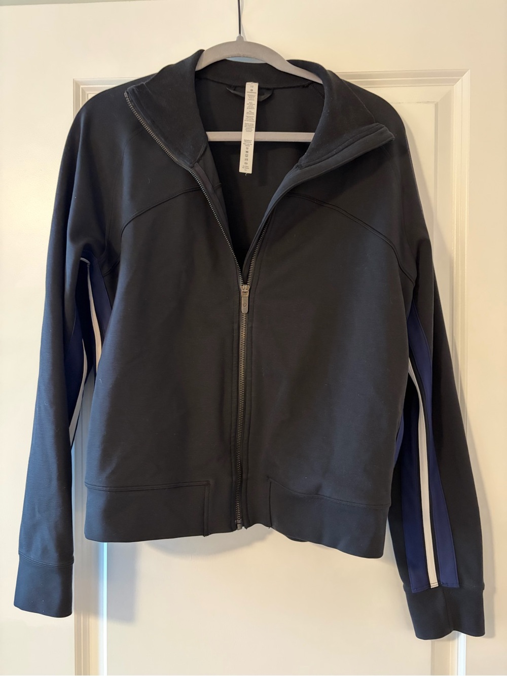 Lululemon -Women's Black Zip-Front Track Jacket with Blue Stripe